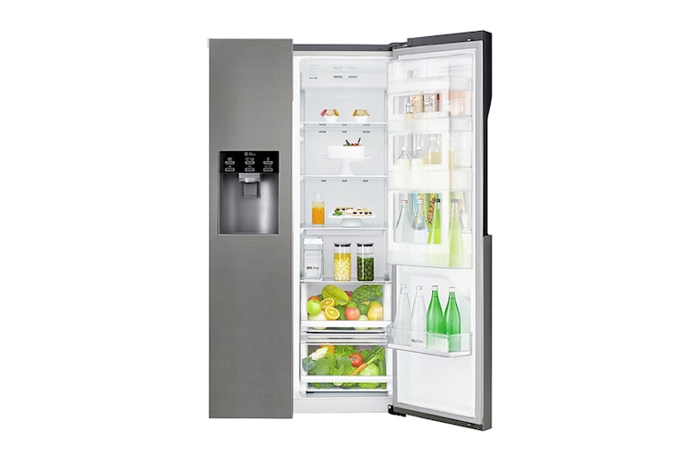LG Side-by-Side mit Door-in-Door® | Eis-, Crushed Ice- und Wasserspender | 606 Liter Kapazität | Energieeffizienzklasse F | Interner Wassertank 4L | Dark Graphite | GSJ361DIDV , GSJ361DIDV